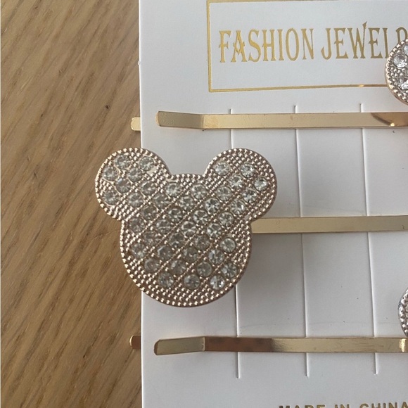 🆕Mickey Mouse Hair Clips Gold Tone W/ Rhinestones 3 PC🆕 - Picture 2 of 2